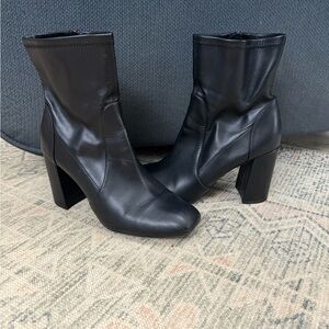 Black leather heeled boots